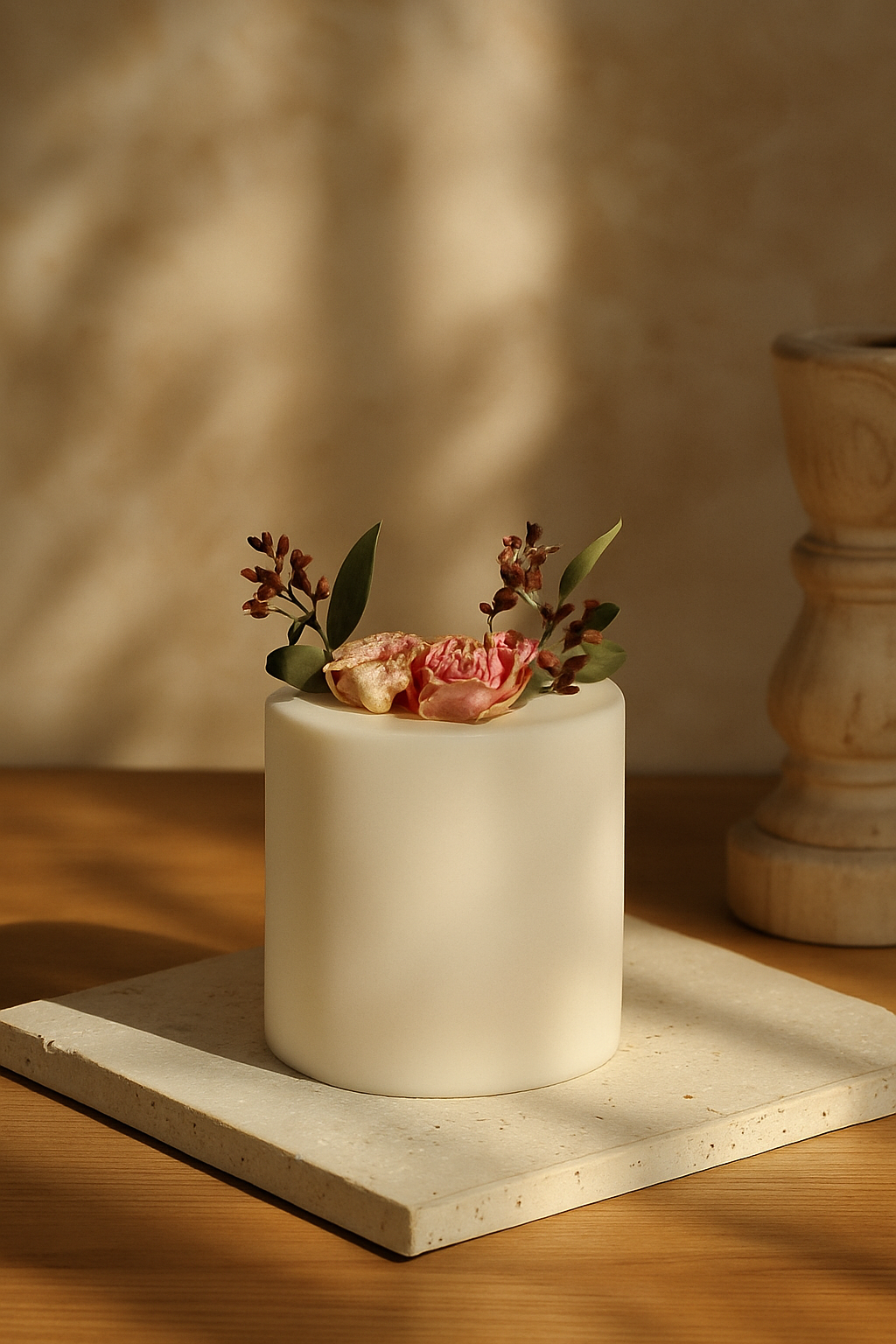 Vela aromática artesanal con flores secas – 100% cera de soja natural